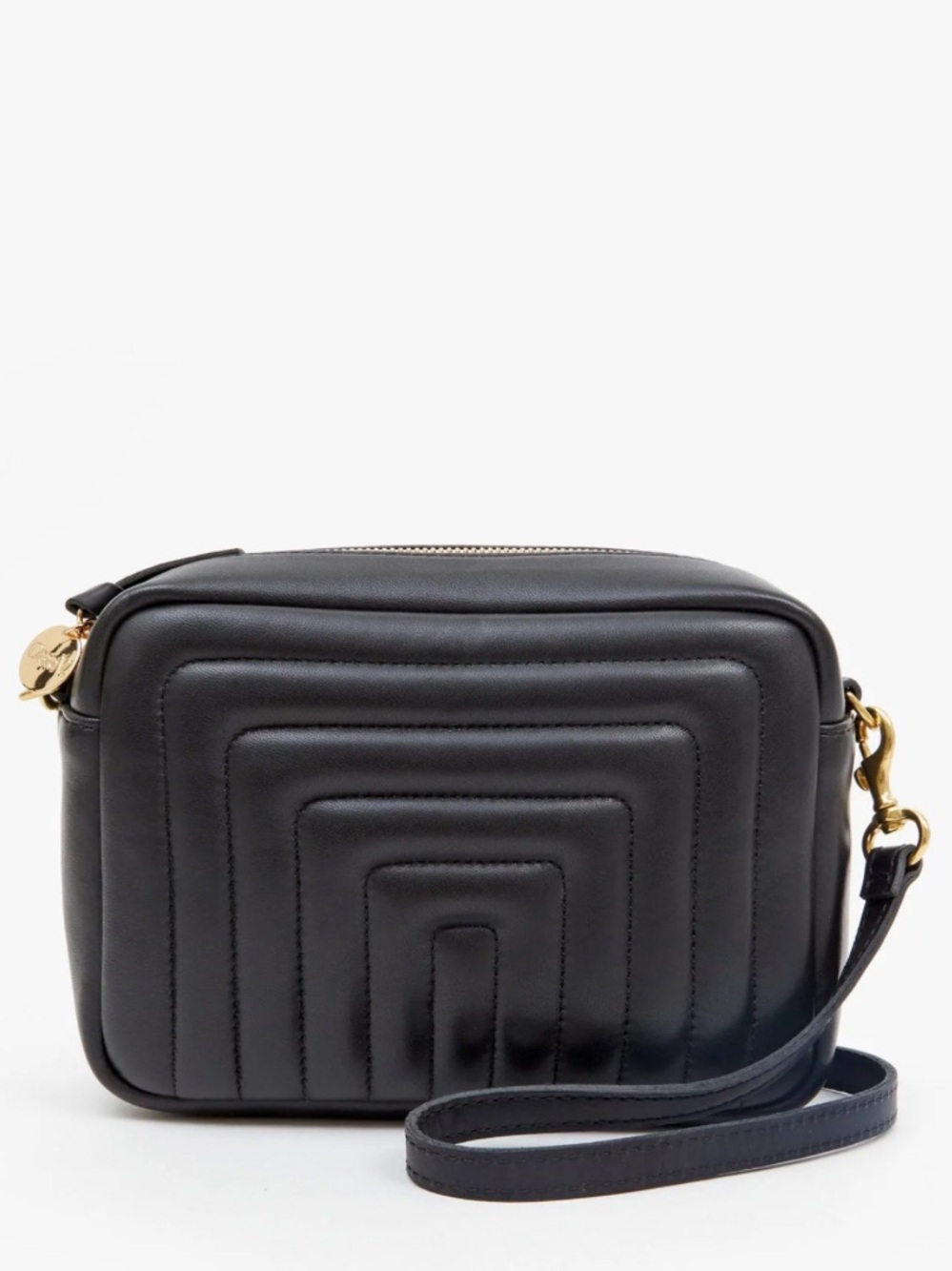 Clare V Black Quilted Leather Crossbody Bag with Gold Hardware